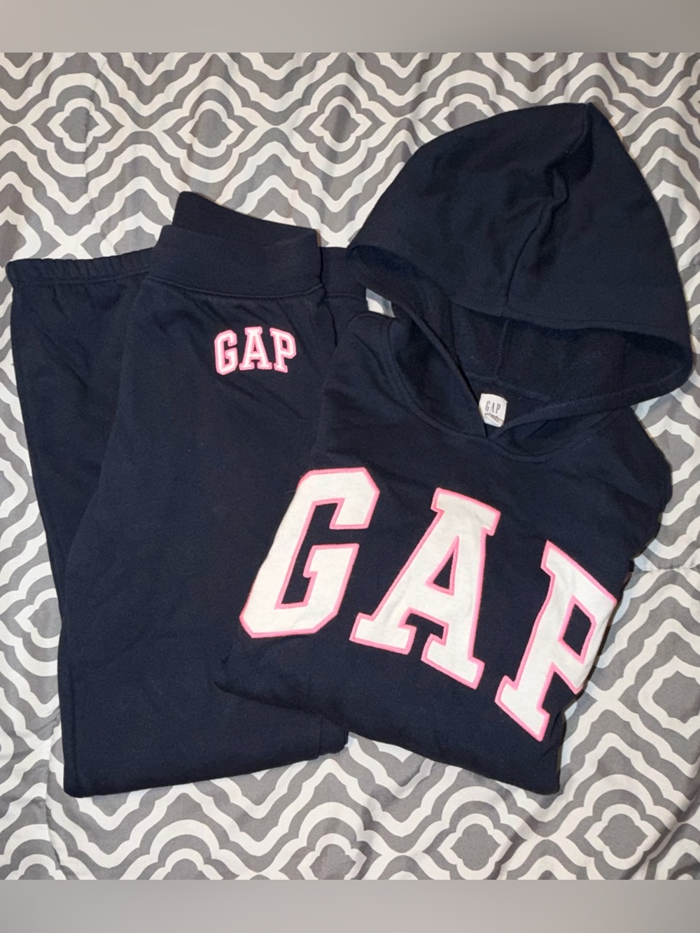 GAP Kids Navy Hoodie and Sweatpants Set with Pink-Outlined Logo